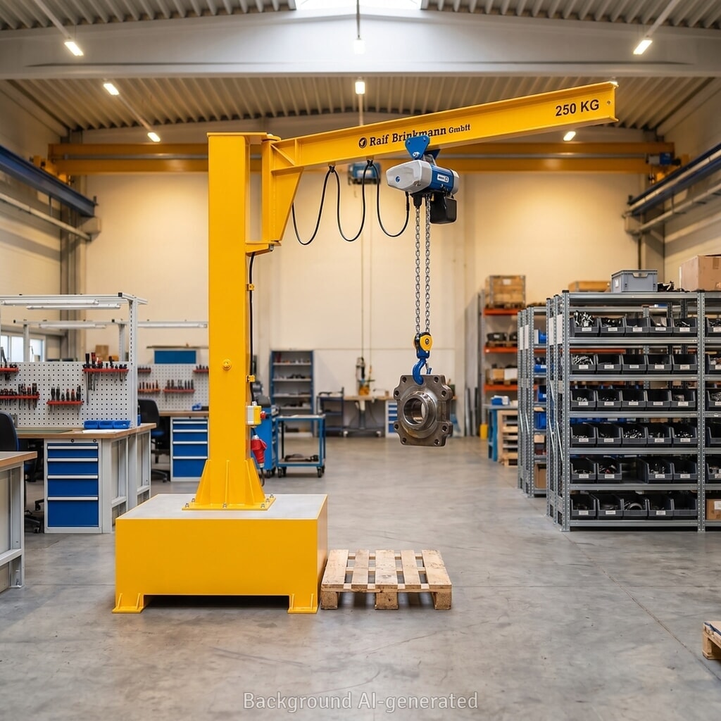 Produktabbildung Nr. 7: Brinkmann mobiler Säulenschwenkkran mit Stahl Ausleger, ABUS Kettenzug, Tragfähigkeit 160 kg, Ausladung 2 m