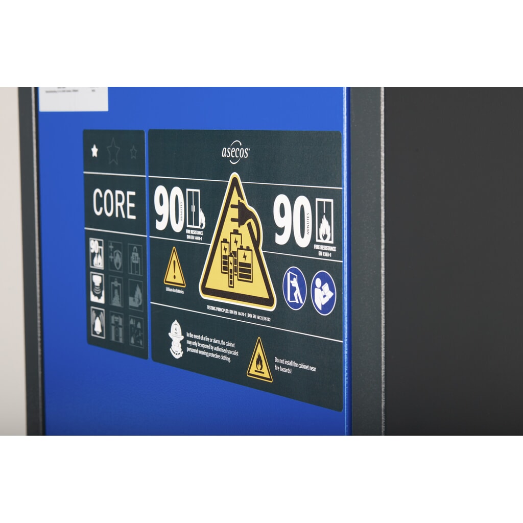 asecos® Akku-Sicherheitsschrank Typ 90 für Lithium-Ionen-Batterien ION-CORE-STORE, HxBxT 1.953 x 599 x 615 mm, 3x isolierte Fachböden, 1x Bodenauffangwanne Produktabbildung Nr. 5: asecos® Akku-Sicherheitsschrank Typ 90 für Lithium-Ionen-Batterien ION-CORE-STORE, HxBxT 1.953 x 599 x 615 mm, 3x isolierte Fachböden, 1x Bodenauffangwanne