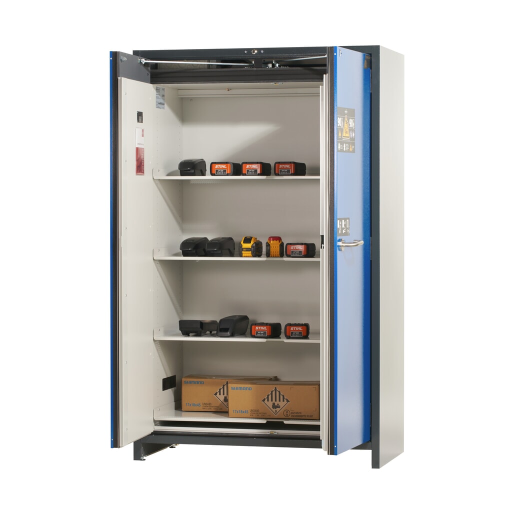 asecos® Akku-Sicherheitsschrank Typ 90 für Lithium-Ionen-Batterien ION-PRO-STORE, HxBxT 1.953 x 1.193 x 615 mm, 4x isolierte Fachböden, 1x Bodenauffangwanne Produktabbildung Nr. 7: asecos® Akku-Sicherheitsschrank Typ 90 für Lithium-Ionen-Batterien ION-PRO-STORE, HxBxT 1.953 x 1.193 x 615 mm, 4x isolierte Fachböden, 1x Bodenauffangwanne