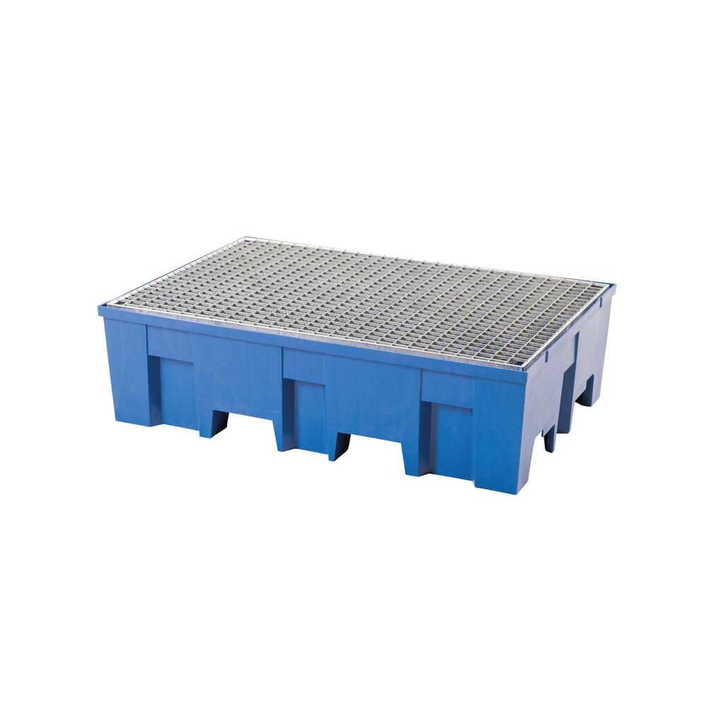 Produktabbildung: asecos® Auffangwanne aus PE mit Einfahrtaschen, 2x 200 l, HxBxT 350 x 865 x 1.245 mm, verzinkter Gitterrost