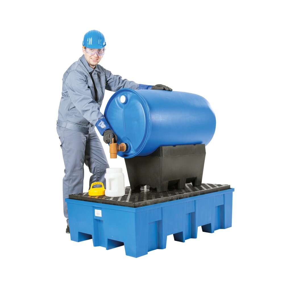 asecos® Auffangwanne aus PE mit Einfahrtaschen, 2x 200 l, HxBxT 350 x 865 x 1.245 mm, Gitterrost aus PE Produktabbildung Nr. 3: asecos® Auffangwanne aus PE mit Einfahrtaschen, 2x 200 l, HxBxT 350 x 865 x 1.245 mm, Gitterrost aus PE