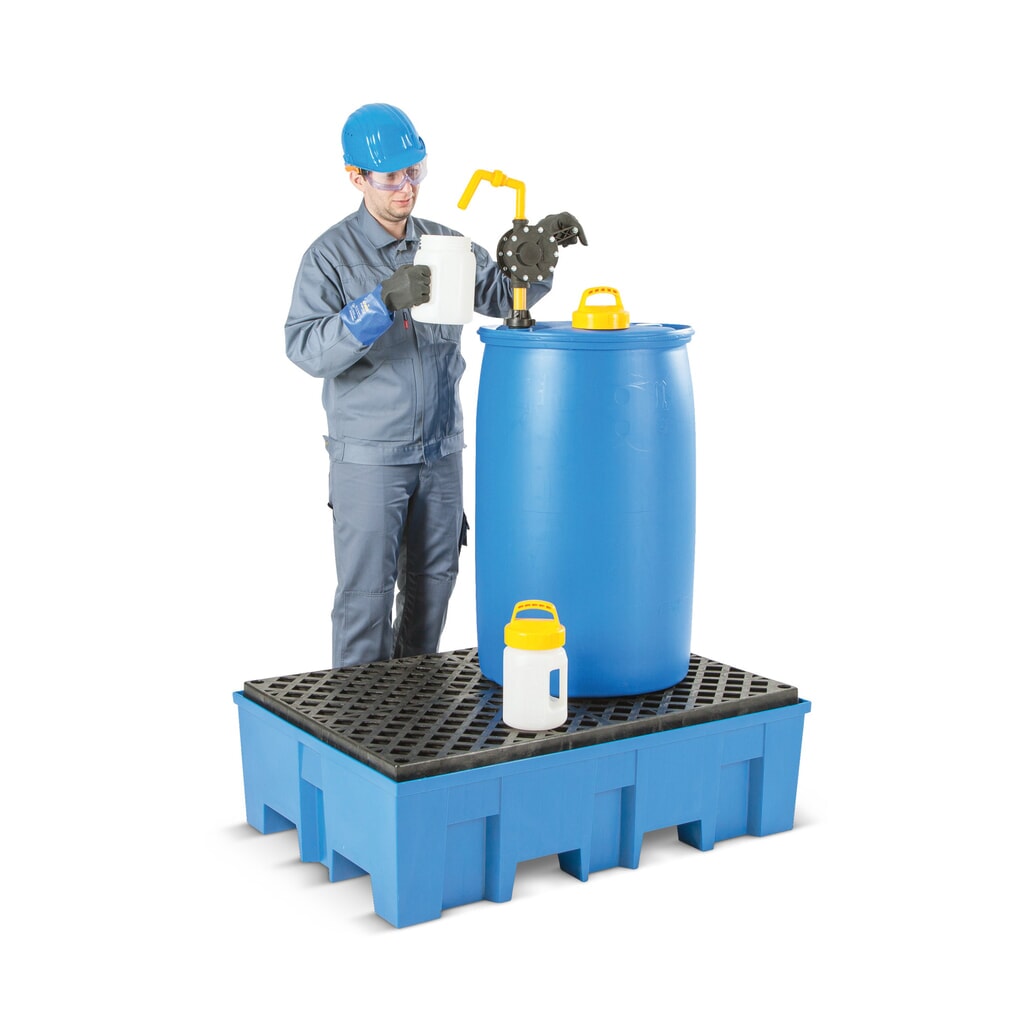 Produktabbildung: asecos® Auffangwanne aus PE mit Einfahrtaschen, 4x 200 l, HxBxT 300 x 1.235 x 1.235 mm, Gitterrost aus PE