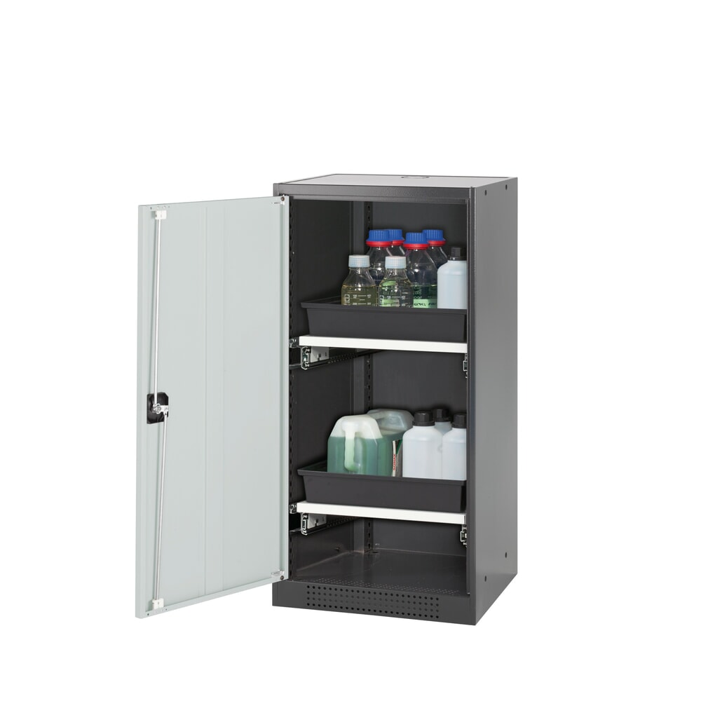 Produktabbildung: asecos® Chemikalienschrank CS-CLASSIC, mit 2 Tablarauszügen und PP-Wanne, HxBxT 1.105 x 545 x 520 mm, lichtgrau