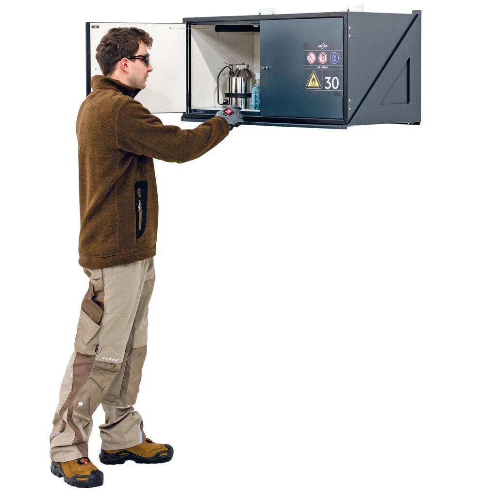 asecos® Brandschutzschrank Typ 30, Wandmontage, mit Bodenwanne, HxBxT 485 x 995 x 470 mm Produktabbildung Nr. 3: asecos® Brandschutzschrank Typ 30, Wandmontage, mit Bodenwanne, HxBxT 485 x 995 x 470 mm