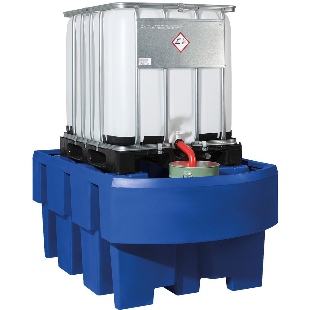 Produktabbildung: asecos® Auffangwanne aus PE für IBC-Container, integrierter Abfüllbereich, HxBxT 860 x 1.280 x 1.910 mm, ohne Gitterrost