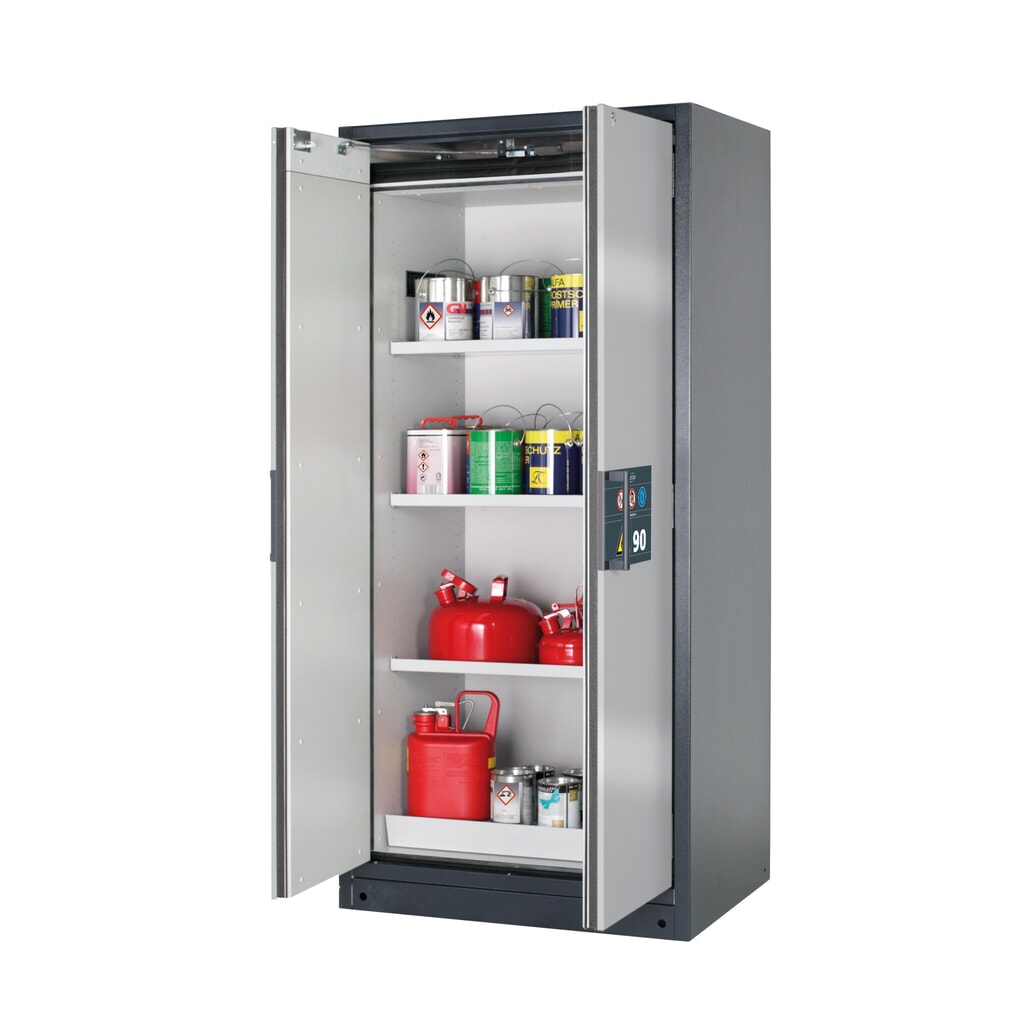 asecos® Brandschutzschrank Q-PEGASUS/Typ 90, 3 Fachböden, HxBxT 1.953 x 893 x 615 mm, silber Produktabbildung: asecos® Brandschutzschrank Q-PEGASUS/Typ 90, 3 Fachböden, HxBxT 1.953 x 893 x 615 mm, silber
