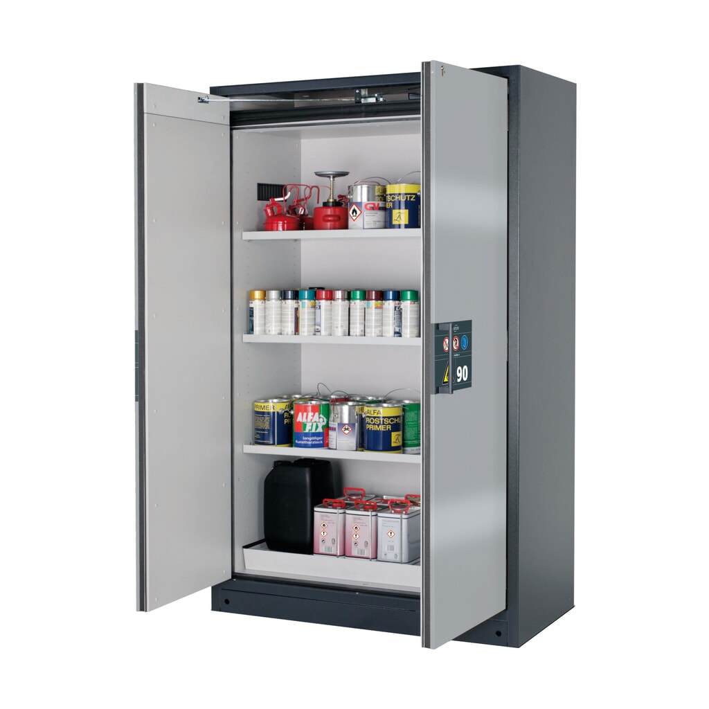 Produktabbildung: asecos® Brandschutzschrank Q-PEGASUS/Typ 90, 3 Fachböden, HxBxT 1.953 x 1.193 x 615 mm, silber
