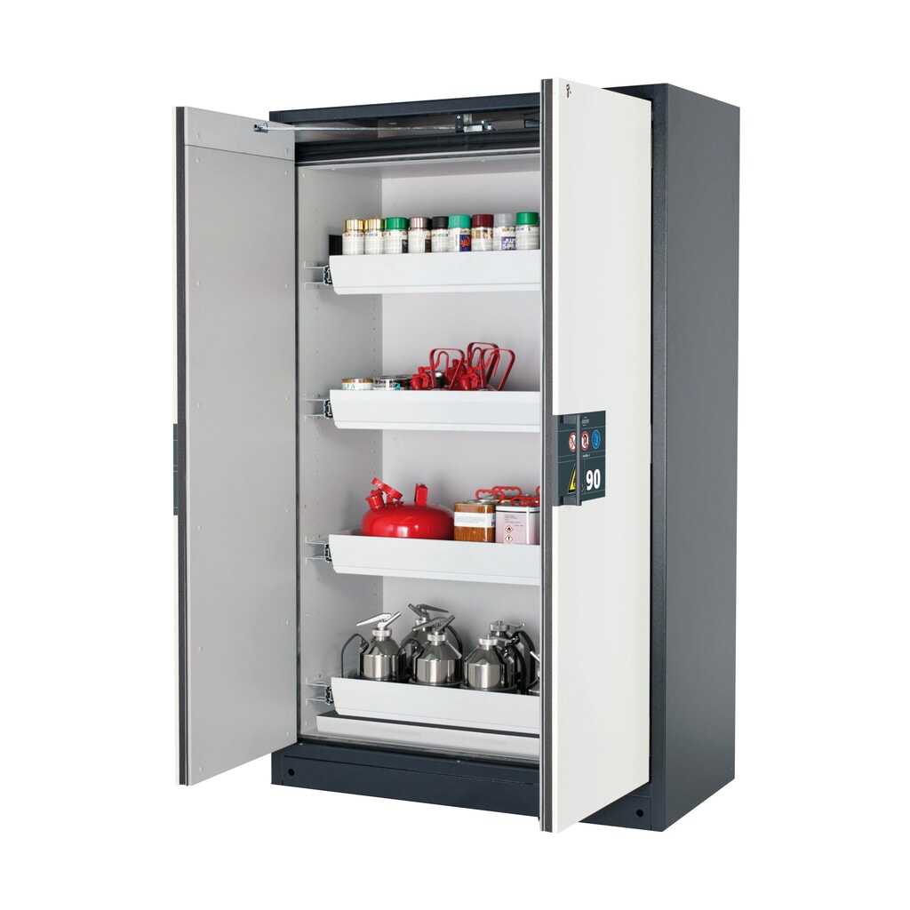 Produktabbildung: asecos® Brandschutzschrank Q-PEGASUS/Typ 90, 4 Auszugswannen, HxBxT 1.953 x 1.193 x 615 mm, reinweiss
