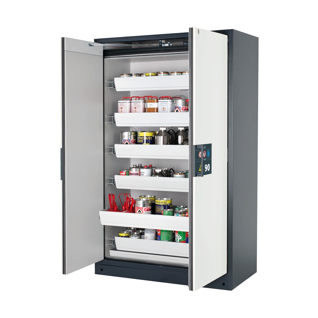 Produktabbildung: asecos® Brandschutzschrank Q-PEGASUS/Typ 90, 6 Auszugswannen, HxBxT 1.953 x 1.193 x 615 mm, reinweiss