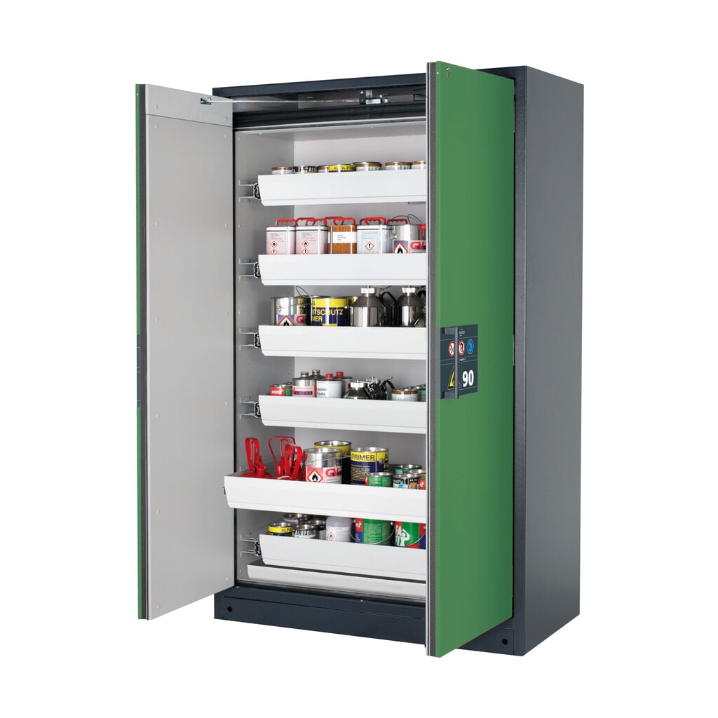 Produktabbildung: asecos® Brandschutzschrank Q-PEGASUS/Typ 90, 6 Auszugswannen, HxBxT 1.953 x 1.193 x 615 mm, resedagrün