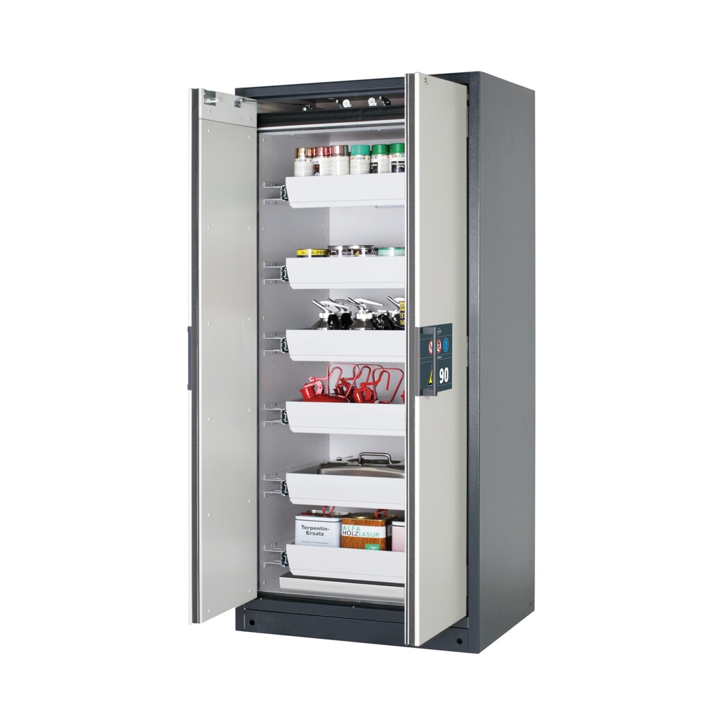 Produktabbildung: asecos® Brandschutzschrank Q-PEGASUS/Typ 90, 6 Auszugswannen, HxBxT 1.953 x 893 x 615 mm, lichtgrau