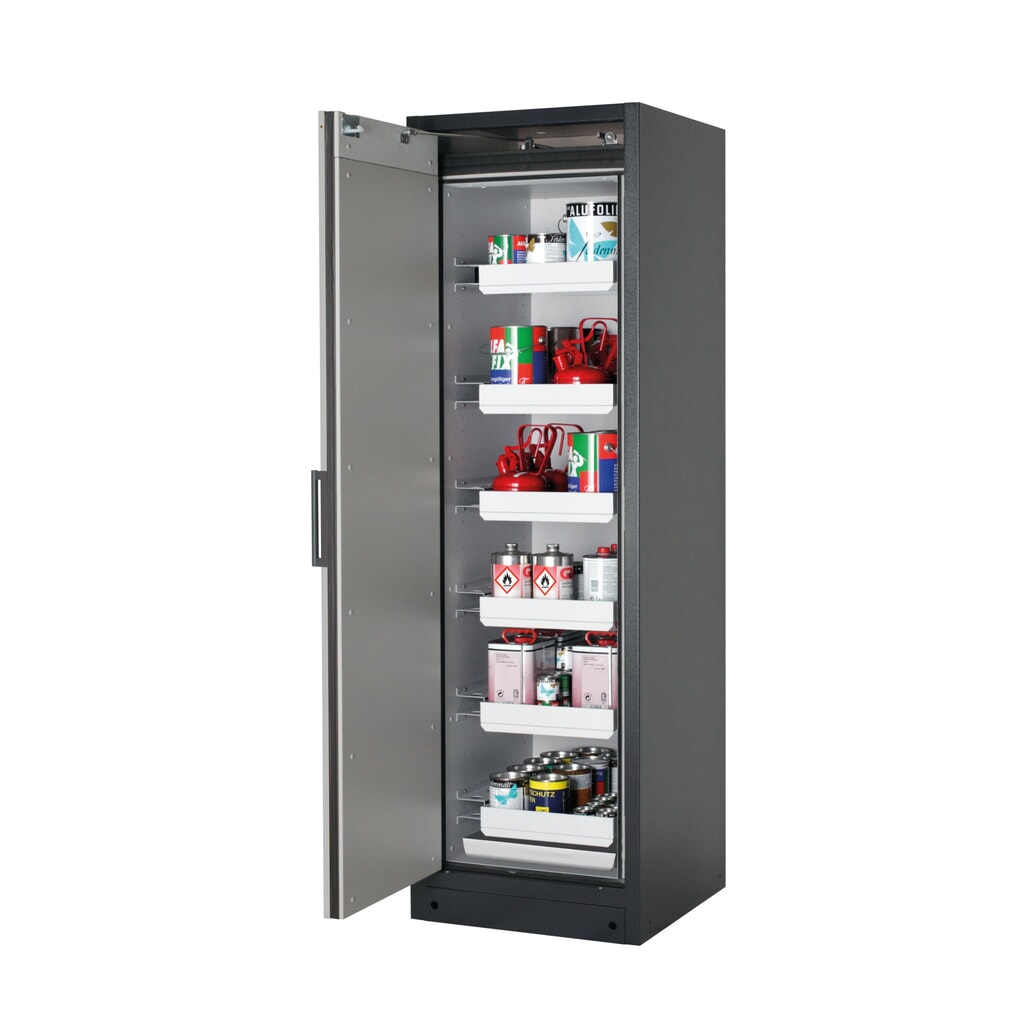 Produktabbildung: asecos® Brandschutzschrank Q-PEGASUS/Typ 90, 6 Auszugswannen, HxBxT 1.953 x 599 x 615 mm, silber