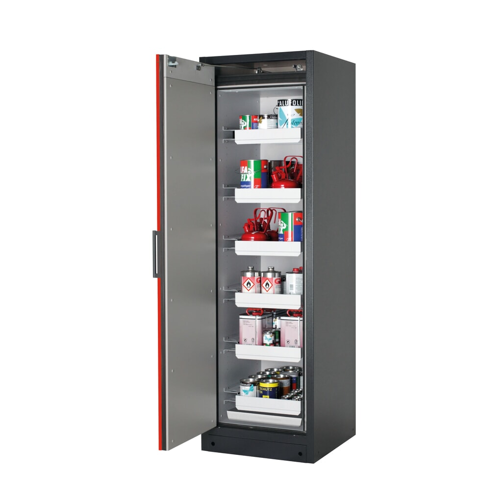 asecos® Brandschutzschrank Q-PEGASUS/Typ 90, 6 Auszugswannen, HxBxT 1.953 x 599 x 615 mm, verkehrsrot Produktabbildung: asecos® Brandschutzschrank Q-PEGASUS/Typ 90, 6 Auszugswannen, HxBxT 1.953 x 599 x 615 mm, verkehrsrot