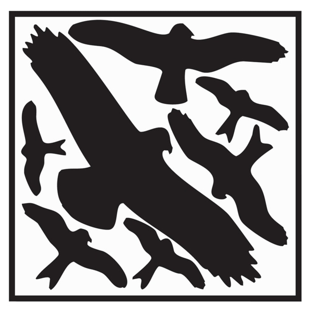 Aufkleber, Vogelschutzset, Vogelsymbole, L290xB320 mm, Folie selbstklebend Produktabbildung: Aufkleber, Vogelschutzset, Vogelsymbole, L290xB320 mm, Folie selbstklebend