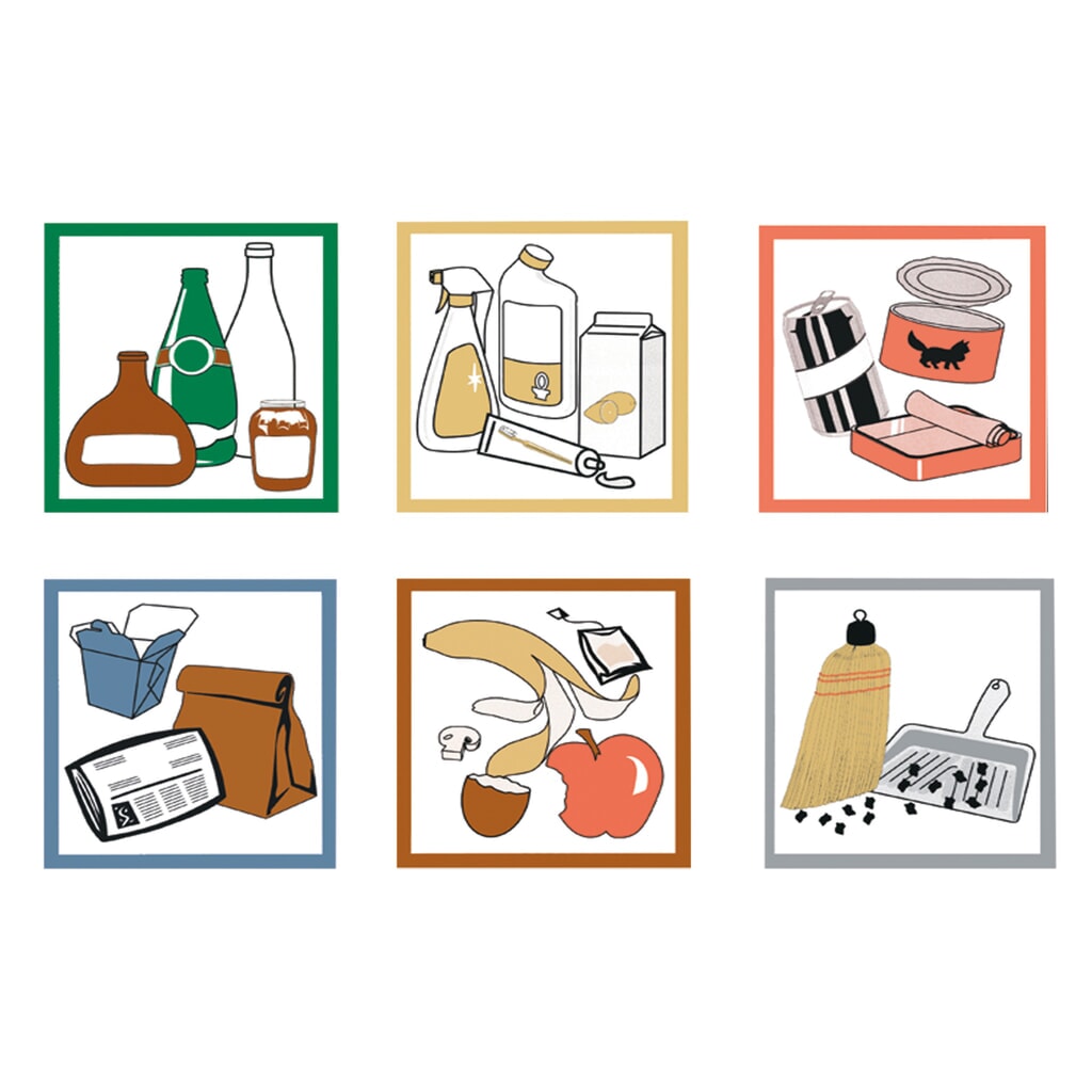 Produktabbildung: Aufkleber-Set für stumpf® Wertstoffsammler, quadratisch, wasserfest, 6 Stk/VE