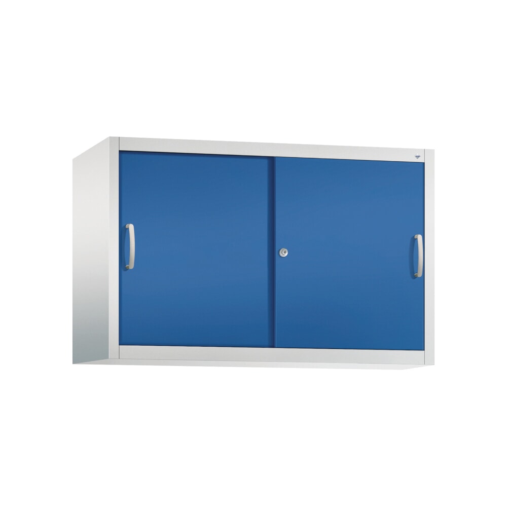 Produktabbildung: Aufsatzschrank für C+P Werkstatt-Schiebetürenschrank, 1 Fachboden, HxBxT 790 x 1.200 x 400 mm, enzianblau, lichtgrau