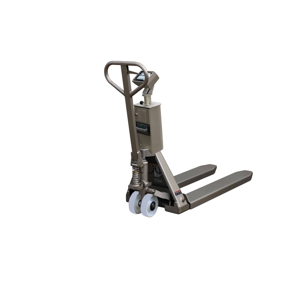 Ravas Edelstahl-Hubwagen mit Waage INOX PRO mit Mehrbereichsanzeige Touch, TK 2.000 kg, GL 1.150 mm, Polyamid, Tandemrollen Produktabbildung Nr. 1: Ravas Edelstahl-Hubwagen mit Waage INOX PRO mit Mehrbereichsanzeige Touch, TK 2.000 kg, GL 1.150 mm, Polyamid, Tandemrollen
