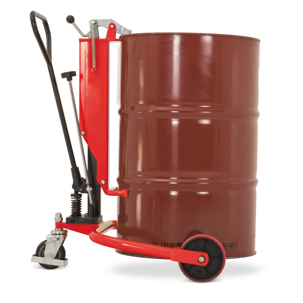 Fassheber mit Deichselhub, Hubhöhe 200 mm, TK 250 kg, RAL 3020 verkehrsrot Produktabbildung: Fassheber mit Deichselhub, Hubhöhe 200 mm, TK 250 kg, RAL 3020 verkehrsrot