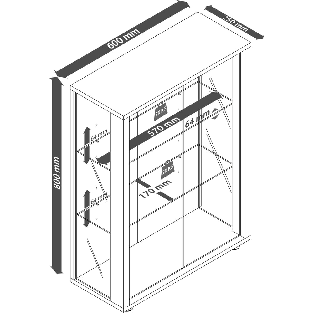 Produktabbildung Nr. 2: VCM Wandvitrine Udina mit Spiegel, inkl. LED-Beleuchtung, Buche
