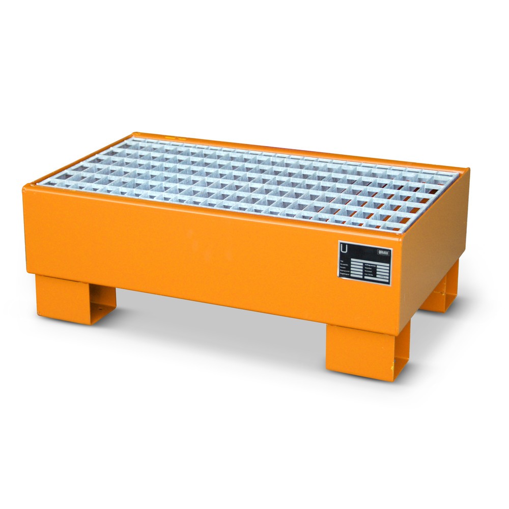 Produktabbildung: Bauer® Auffangwanne aus Stahl, für 2x 60-Liter-Fass, Auffangvolumen 61 l, inkl. Gitterrost, gelborange