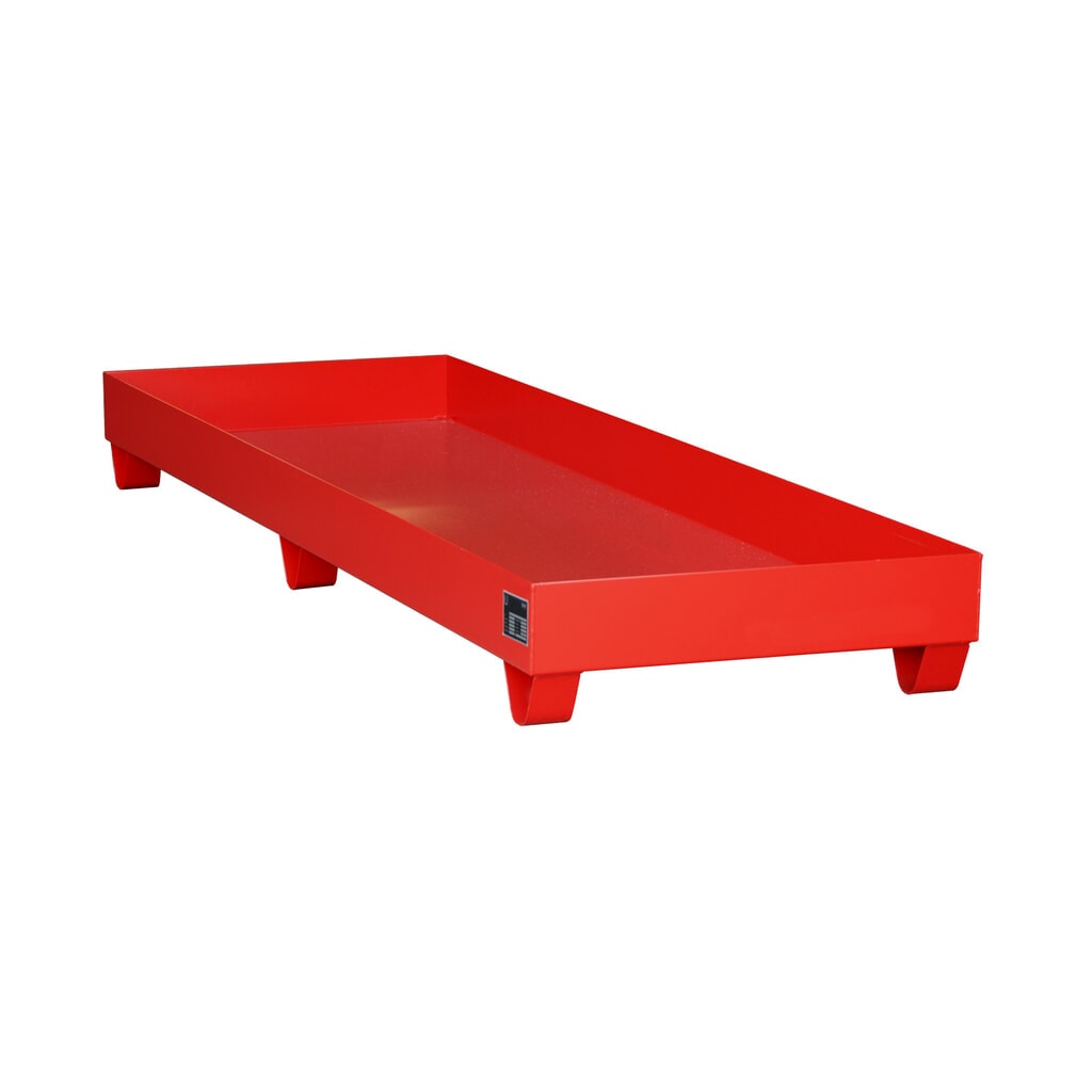 Produktabbildung: Bauer® Auffangwanne aus Stahl, Unterfahrhöhe 100 mm, HxBxT 250 x 2.400 x 800 mm, ohne Gitterrost, 4x 200 l, feuerrot