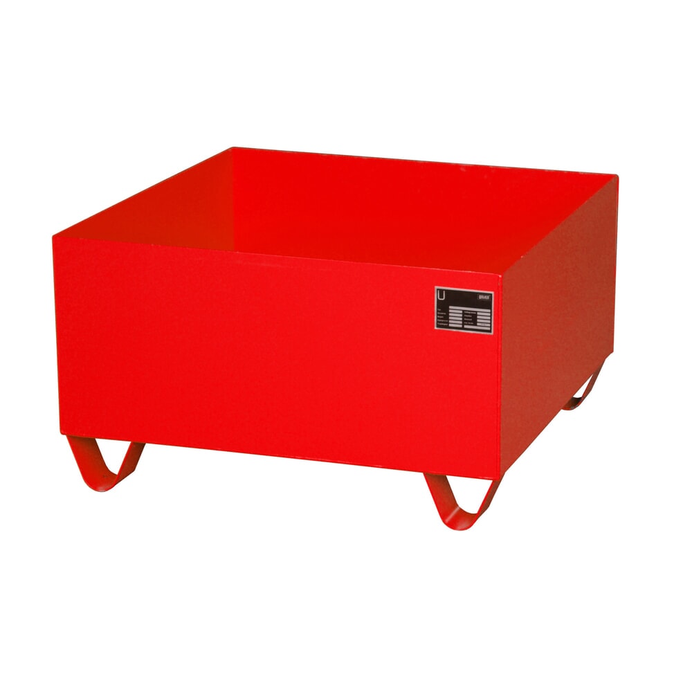 Produktabbildung: Bauer® Auffangwanne aus Stahl, Unterfahrhöhe 100 mm, HxBxT 465 x 800 x 800 mm, ohne Gitterrost, 1x 200 l, feuerrot