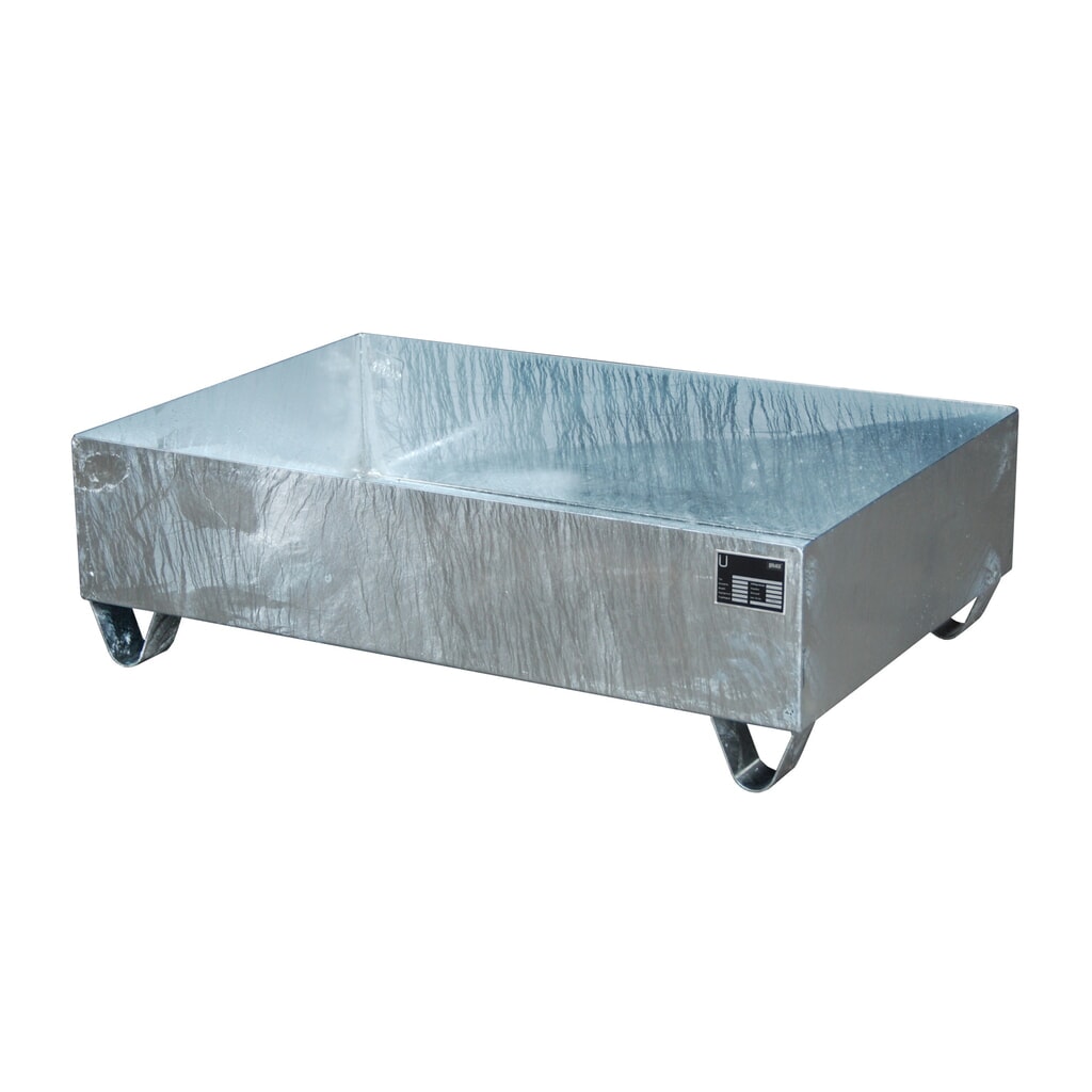 Bauer® Auffangwanne aus Stahl, Unterfahrhöhe 100 mm, HxBxT 360 x 1.200 x 800 mm, ohne Gitterrost, 2x 200 l, feuerverzinkt Produktabbildung: Bauer® Auffangwanne aus Stahl, Unterfahrhöhe 100 mm, HxBxT 360 x 1.200 x 800 mm, ohne Gitterrost, 2x 200 l, feuerverzinkt