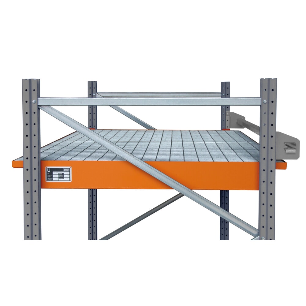Produktabbildung: Bauer® Einhänge-Auffangwanne aus Stahl, inkl. Gitterrost, für Trägerlänge 1.800 mm, gelborange