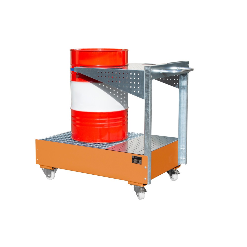 Produktabbildung Nr. 2: Bauer® Fahrbare Auffangwanne aus Stahl LPW, inkl. Lochplattenkonsole u. Haltegurt, gelborange