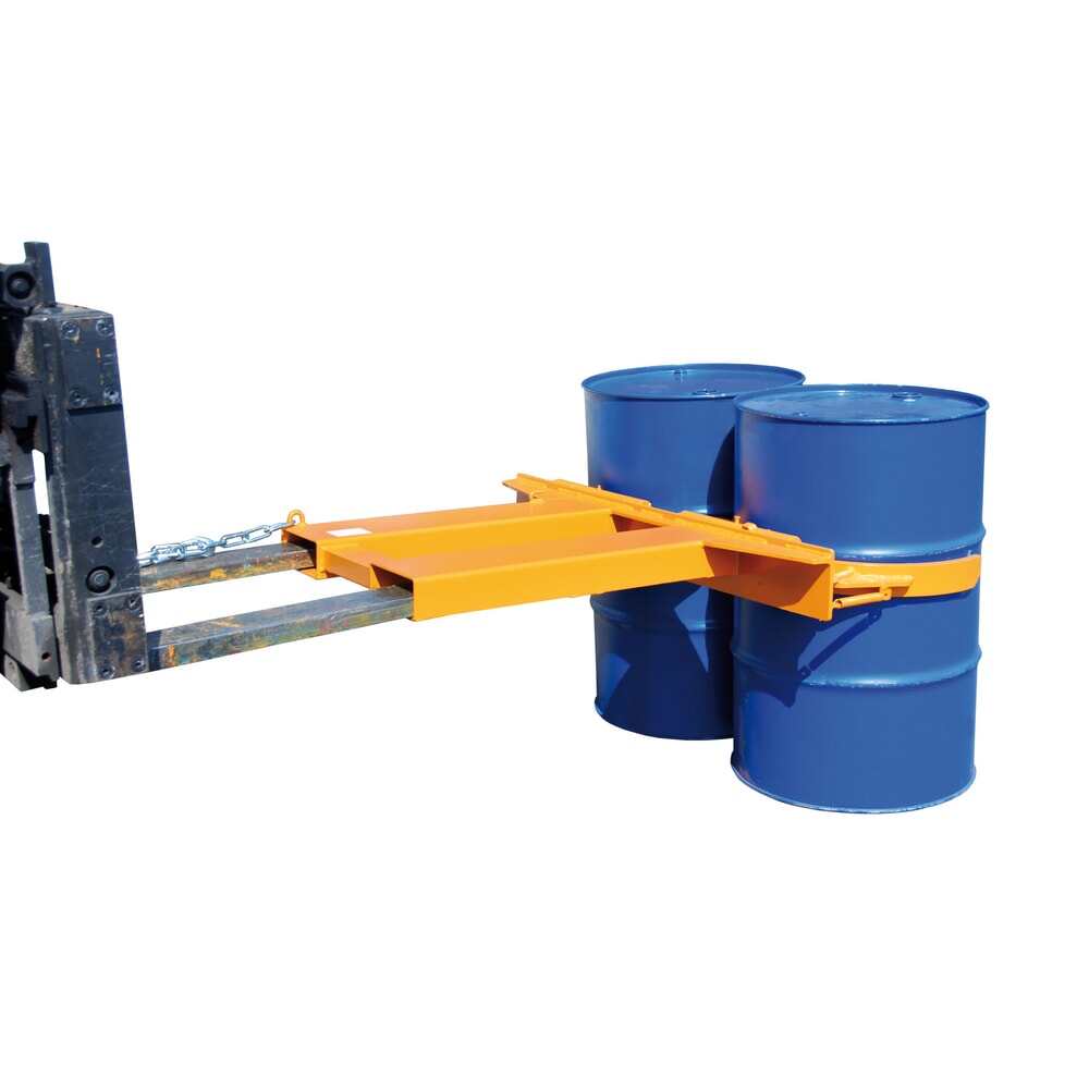 Produktabbildung Nr. 2: Bauer® Fassgreifer FK-I für Stahl-Spund-, Stahl-Deckel- und Rollreifenfässer, Stapleranbau, Tragkraft 500 kg, lackiert, Gelborange