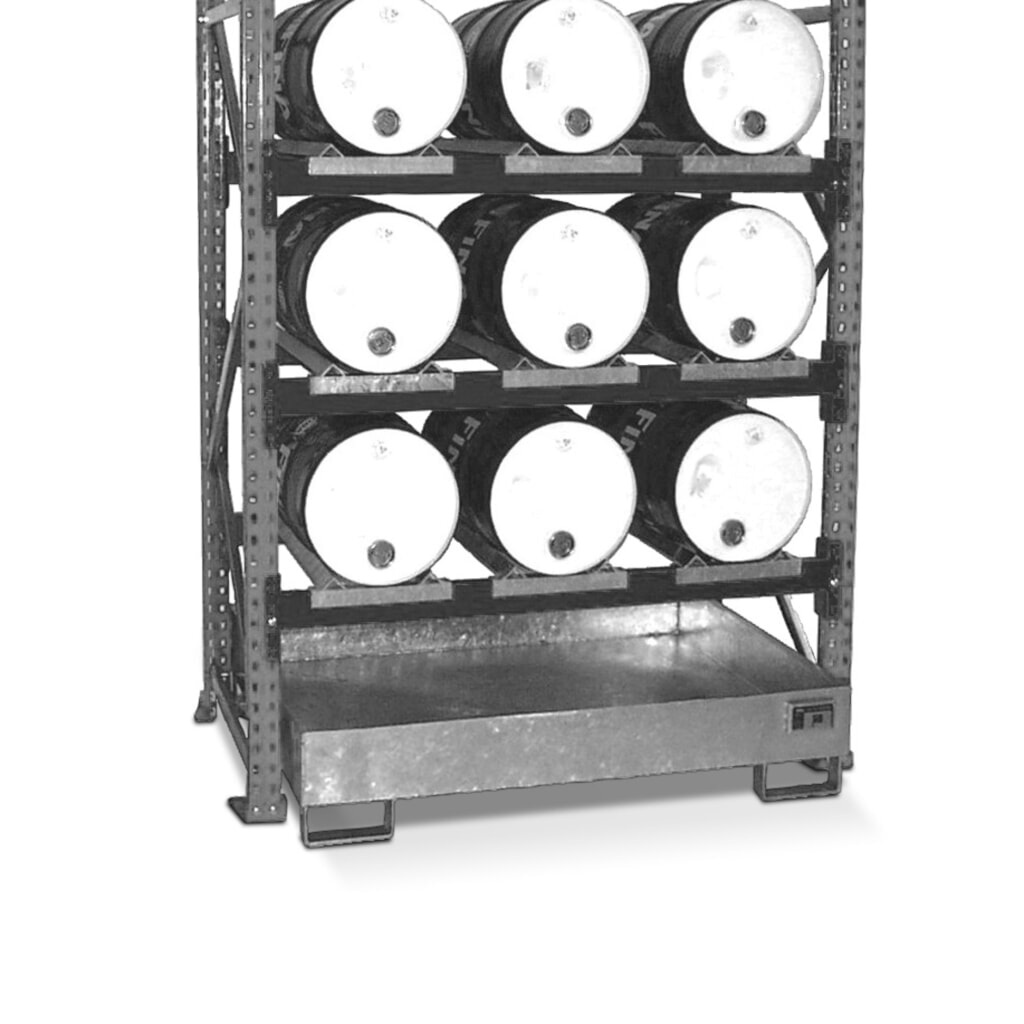 Produktabbildung: Bauer® Fassregal inkl. Auffangwanne, GF, 3 Ebenen, ohne Gitterrost, 9x 60 l liegend