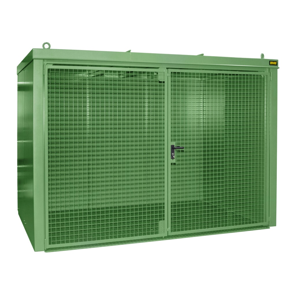 Bauer® Gasflaschen-Container GFC-B, feuerbeständig, für max. 60 Flaschen, resedagrün Produktabbildung: Bauer® Gasflaschen-Container GFC-B, feuerbeständig, für max. 60 Flaschen, resedagrün