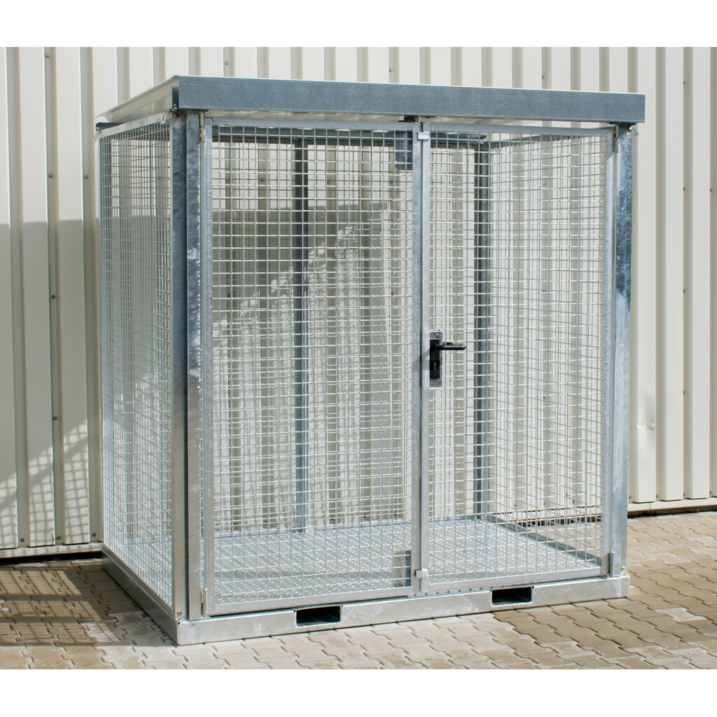 Bauer® Gasflaschen-Container, mit Staplertaschen, max. 45 Gasflaschen, Tränenblechboden Produktabbildung: Bauer® Gasflaschen-Container, mit Staplertaschen, max. 45 Gasflaschen, Tränenblechboden