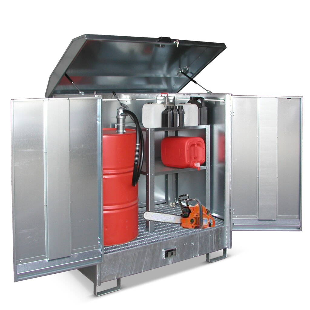 Bauer® Gefahrstoff-Depot GD-N, inkl. Auffangwanne für 2x 200 l, HxBxT 1.610 x 1.440 x 1.015 mm Produktabbildung Nr. 2: Bauer® Gefahrstoff-Depot GD-N, inkl. Auffangwanne für 2x 200 l, HxBxT 1.610 x 1.440 x 1.015 mm