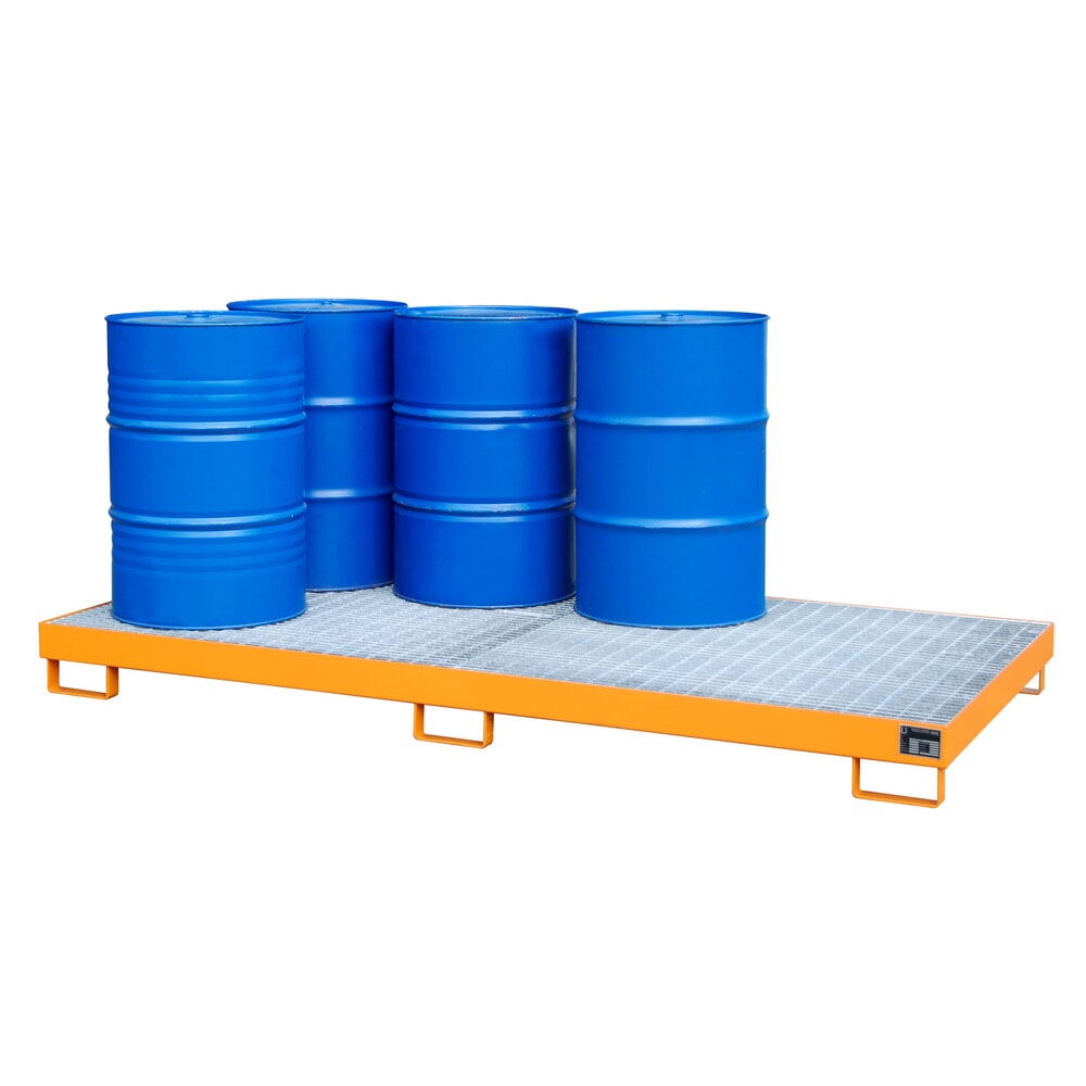 Produktabbildung: Bauer® Grossvolumen-Auffangwanne aus Stahl, HxBxT 210 x 2.650 x 1.300 mm, 8x 200 l, gelborange