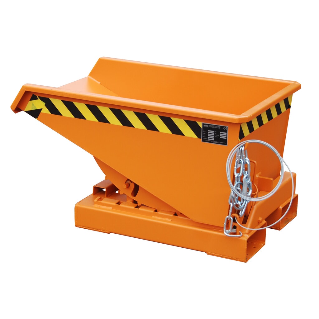 Bauer® Kippbehälter mit Abrollmechanik, lackiert, Volumen 0,15 m³, RAL 2000 gelborange Produktabbildung Nr. 1: Bauer® Kippbehälter mit Abrollmechanik, lackiert, Volumen 0,15 m³, RAL 2000 gelborange