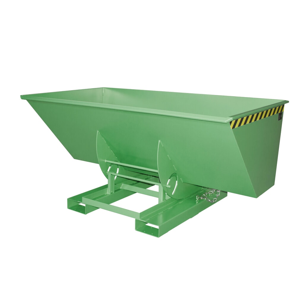 Bauer® Kippbehälter mit Abrollmechanik, TK 1.000 kg, lackiert, Volumen 1,5 m³, RAL 6011 resedagrün Produktabbildung: Bauer® Kippbehälter mit Abrollmechanik, TK 1.000 kg, lackiert, Volumen 1,5 m³, RAL 6011 resedagrün