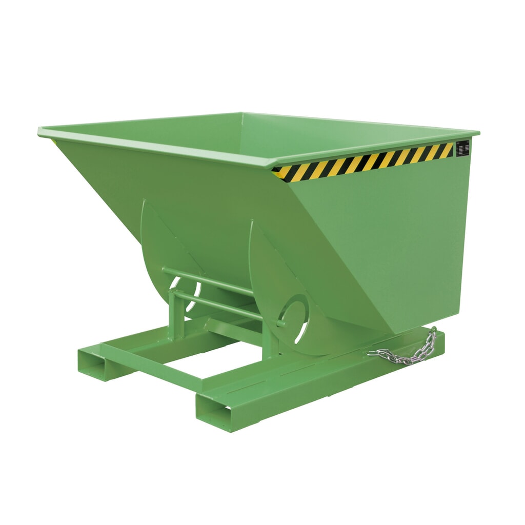 Bauer® Kippbehälter mit Abrollmechanik, TK 1.000 kg, lackiert, Volumen 1 m³, RAL 6011 resedagrün Produktabbildung: Bauer® Kippbehälter mit Abrollmechanik, TK 1.000 kg, lackiert, Volumen 1 m³, RAL 6011 resedagrün