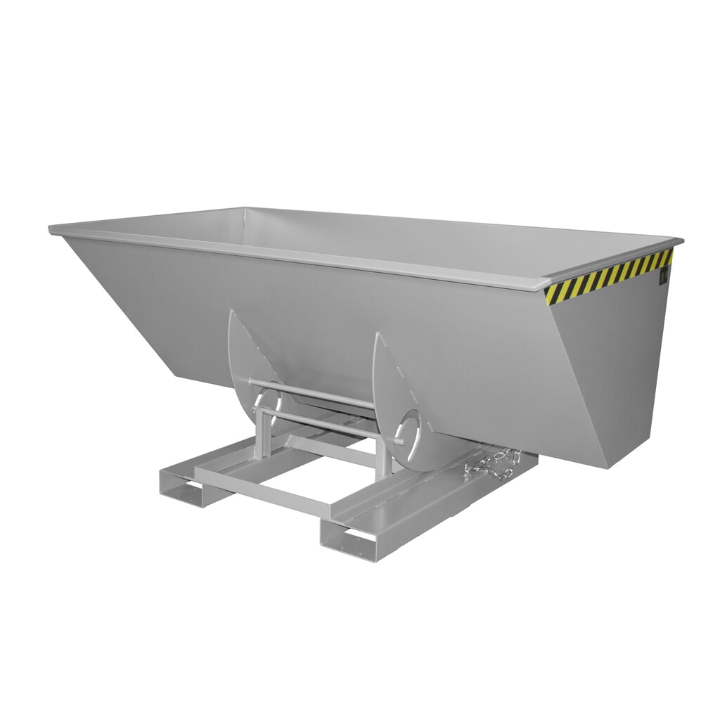 Produktabbildung: Bauer® Kippbehälter mit Abrollmechanik, TK 1.000 kg, lackiert, Volumen 1,5 m³, RAL 7005 mausgrau