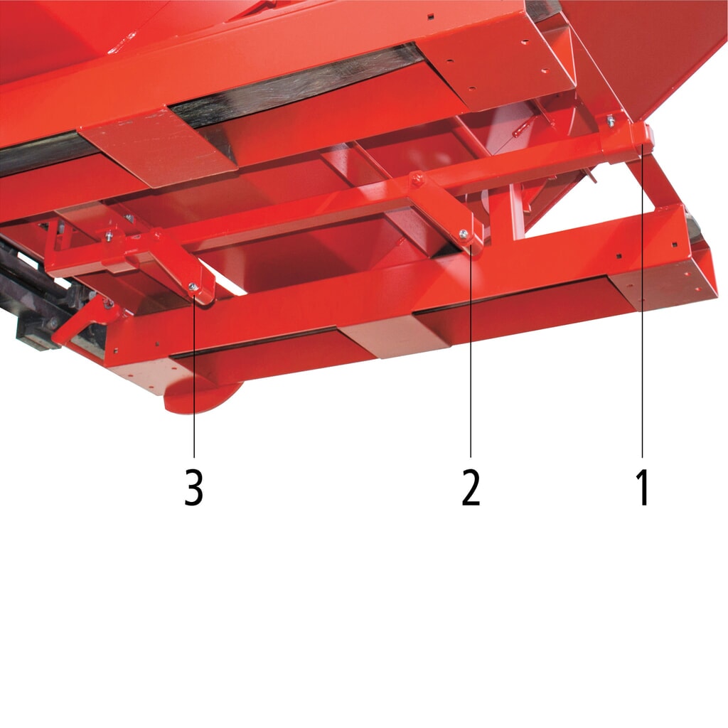 Produktabbildung Nr. 9: Bauer® Kippbehälter mit automatischer Abrollmechanik, TK 1.000 kg, lackiert, Volumen 0,6 m³, RAL 3000 feuerrot