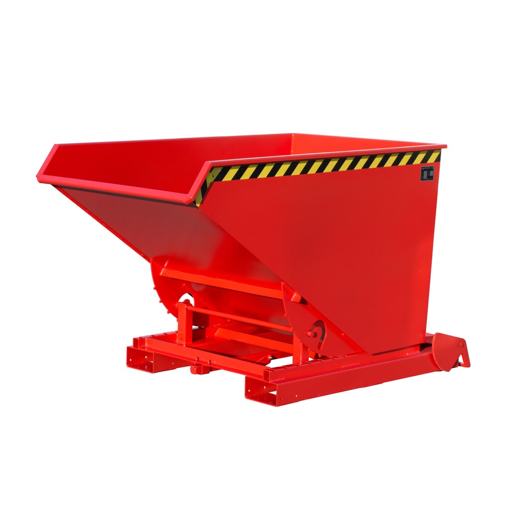 Bauer® Kippbehälter mit automatischer Abrollmechanik, TK 1.500 kg, lackiert, Volumen 1,2 m³, RAL 3000 feuerrot Produktabbildung: Bauer® Kippbehälter mit automatischer Abrollmechanik, TK 1.500 kg, lackiert, Volumen 1,2 m³, RAL 3000 feuerrot