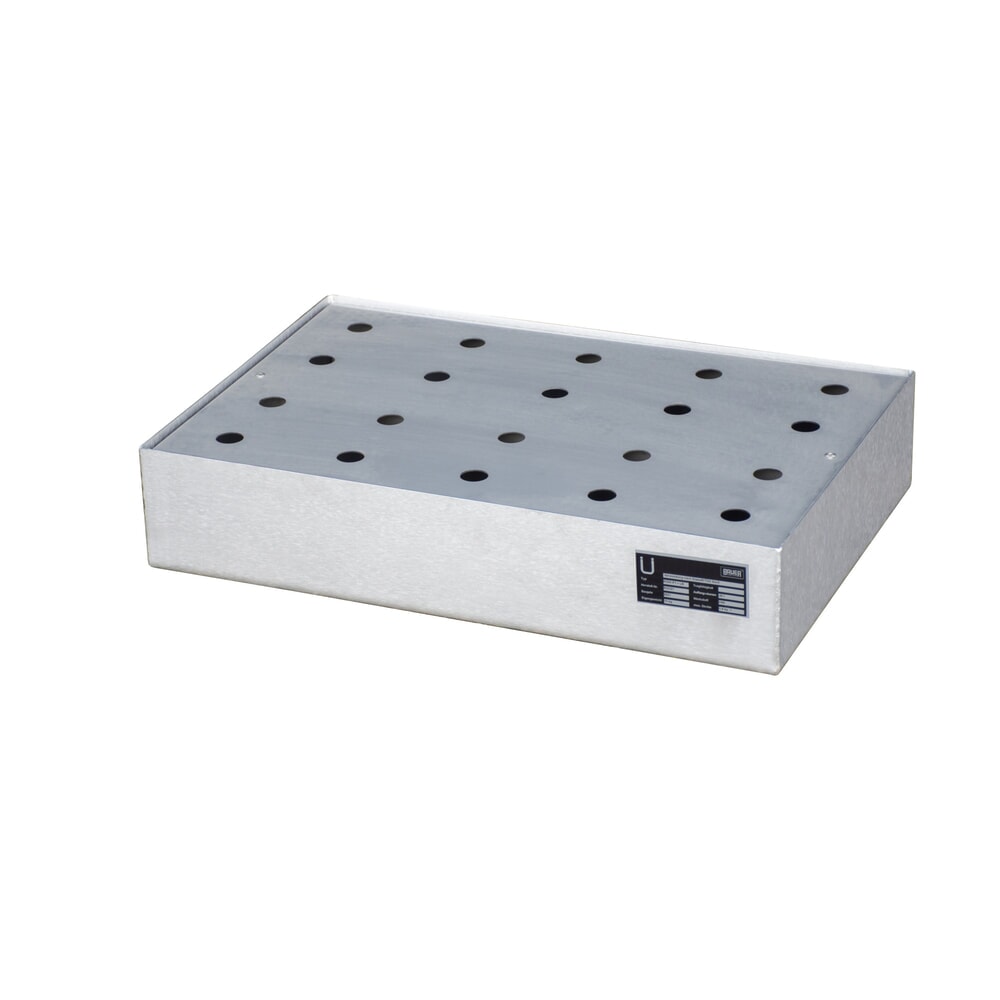 Produktabbildung: Bauer® Paletten-Auffangwanne aus Edelstahl für Kleingebinde KGW-P/M, mit Lochplatte 1 V4A, Auffangvolumen 22 l