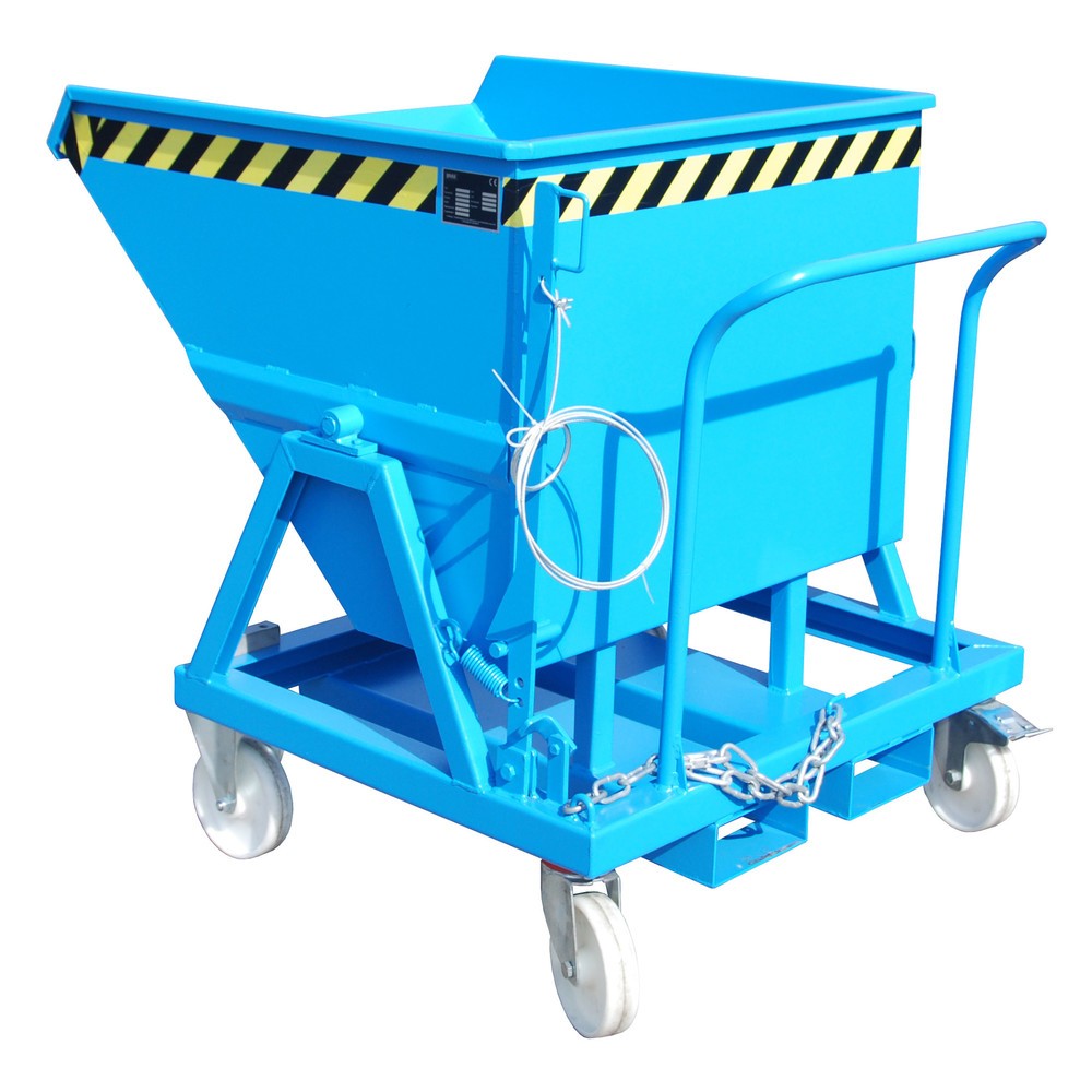 Produktabbildung: Bauer® Kippmulde mit Radausstattung und Schiebebügel, 400 l, RAL 5012 lichtblau