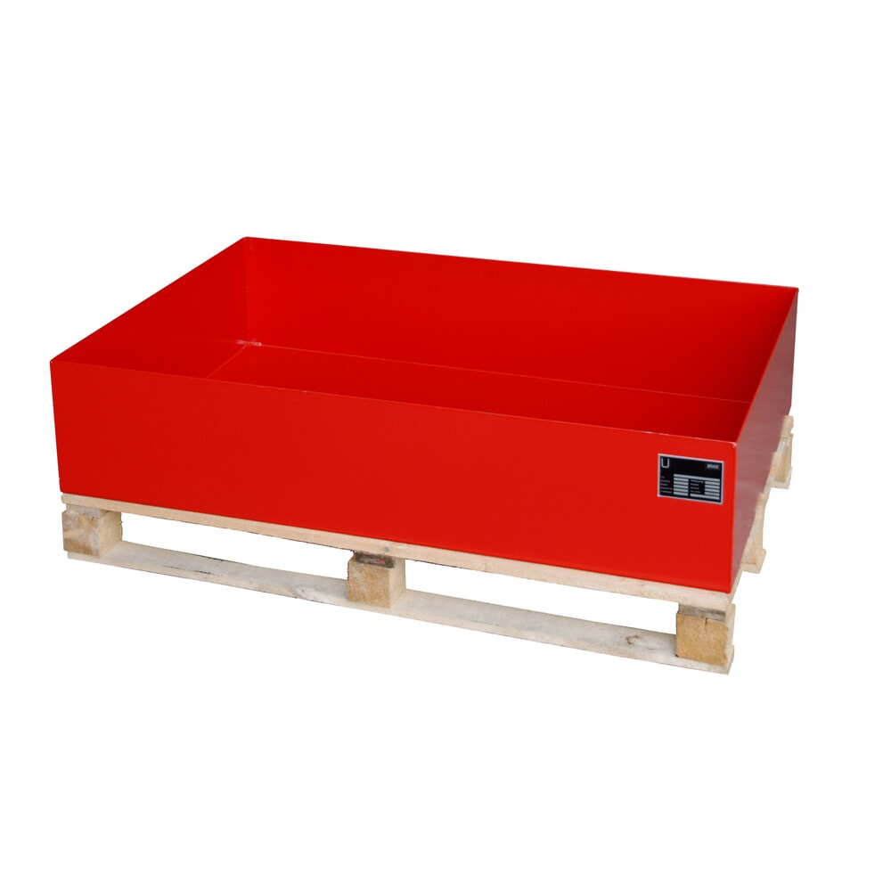 Produktabbildung: Bauer® Auffangwanne aus Stahl, Aufsatz für Euro- oder Chemiepaletten, HxBxT 260 x 1.200 x 800 mm, ohne Gitterrost, feuerrot