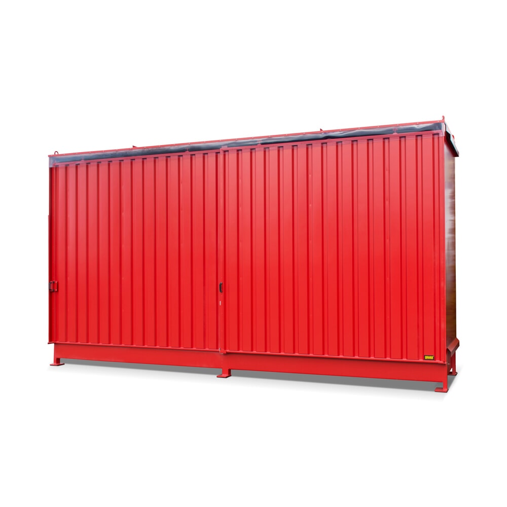 Produktabbildung: Bauer® Regalcontainer für 8x KTC/IBC, 2 Ebenen, 2 Schiebetüren, feuerrot