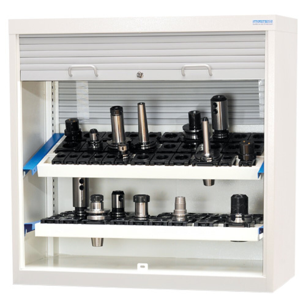 Produktabbildung: Bedrunka+Hirth CNC-Rollladen-Aufsatzschrank, mit 2 CNC-Trägern, HxBxT 1.000 x 1.000 x 500 mm, lichtgrau, lichtblau