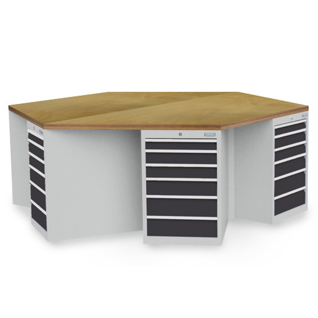 Bedrunka+Hirth Gruppenwerkbank R 18-24, mit 36 Schubladen, HxBxT 859 x 2.500 x 2.165 mm, lichtgrau, anthrazitgrau Produktabbildung: Bedrunka+Hirth Gruppenwerkbank R 18-24, mit 36 Schubladen, HxBxT 859 x 2.500 x 2.165 mm, lichtgrau, anthrazitgrau