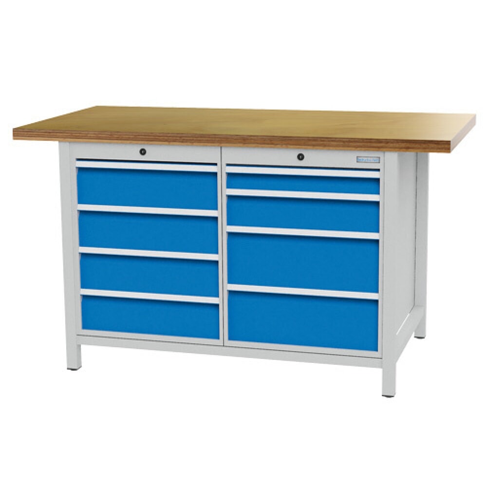Produktabbildung: Bedrunka+Hirth Kastenwerkbank R 18-24, HxBxT 859 x 1.500 x 750 mm, lichtgrau, lichtblau, 8 Schubladen 1x75 + 1x125 + 4x150 + 2x200 mm