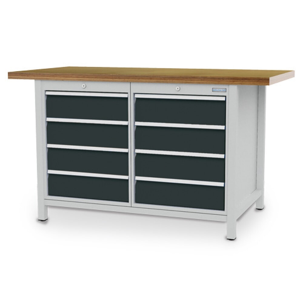 Produktabbildung: Bedrunka+Hirth Kastenwerkbank R 18-24, HxBxT 859 x 1.500 x 750 mm, lichtgrau, anthrazitgrau, 8 Schubladen 8x150 mm