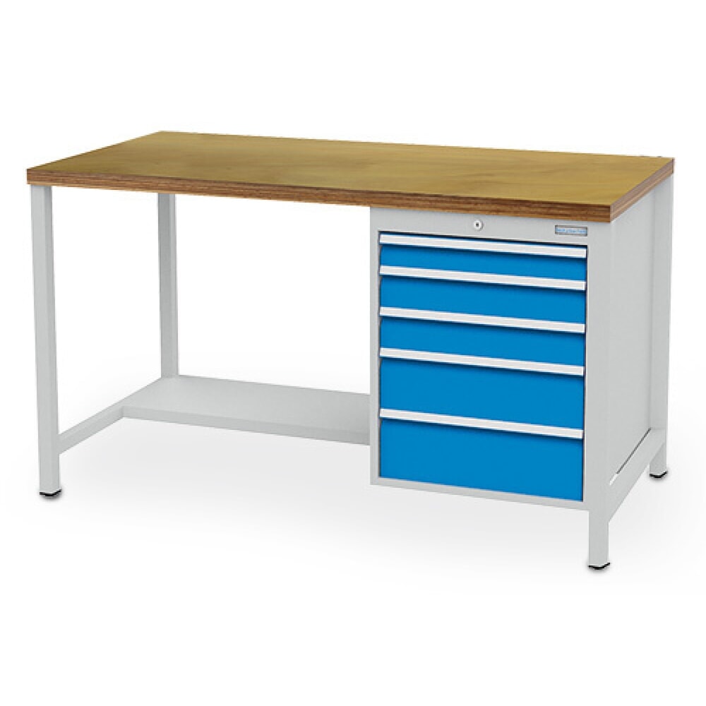 Produktabbildung: Bedrunka+Hirth Kastenwerkbank R 18-24, HxBxT 959 x 1.500 x 750 mm, lichtgrau, lichtblau, 5 Schubladen 1x75 + 2x100 + 1x150 + 1x175 mm